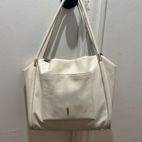 Thacker Eggshell Gold Terry Tote Work Bag Purse Cream Leather w/ Wallet - Picture 15 of 16